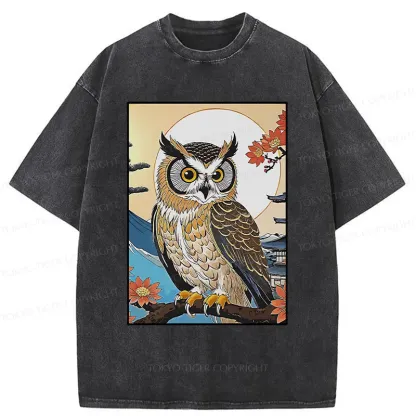 Tokyo-Tiger Owl Ukiyo-e Washed T-Shirt