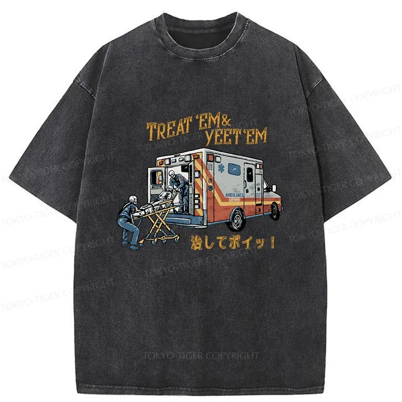 Tokyo-Tiger Ambulance Funny Washed T-Shirt Sale