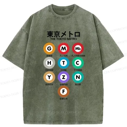 Tokyo-Tiger Japanese Subway Signs Washed T-Shirt