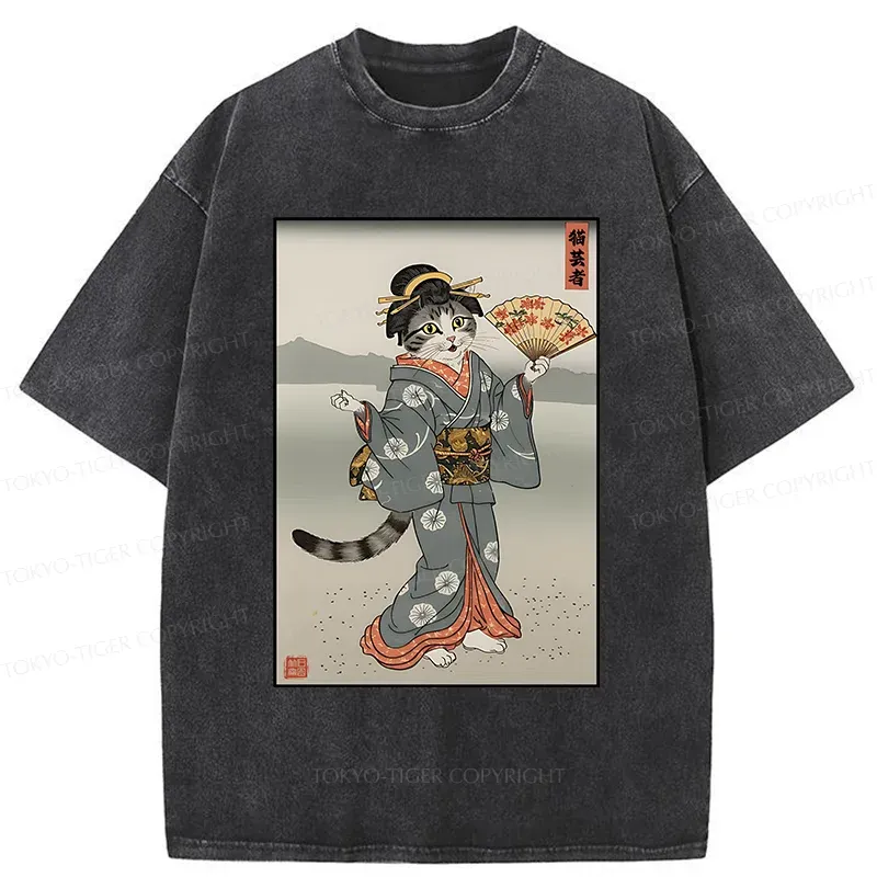 Tokyo-Tiger Cat Geisha Washed T-Shirt