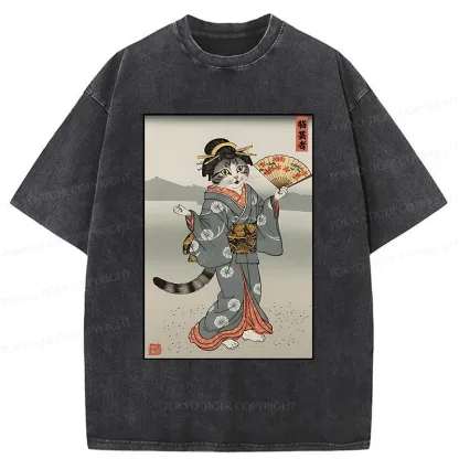 Tokyo-Tiger Cat Geisha Washed T-Shirt