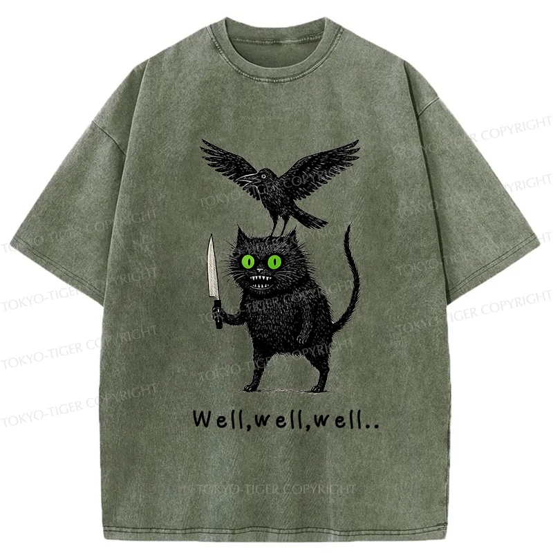 Tokyo-Tiger Crow And Black Cat Washed T-Shirt