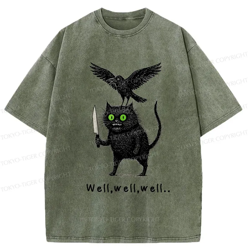 Tokyo-Tiger Crow And Black Cat Washed T-Shirt
