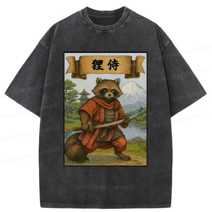 Tokyo-Tiger Raccoon Samurai Japan Washed T-Shirt