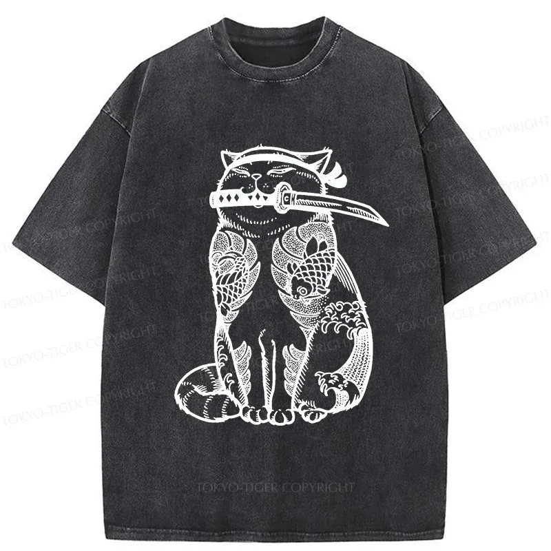 Tokyo-Tiger Tattoo Cat Washed T-Shirt
