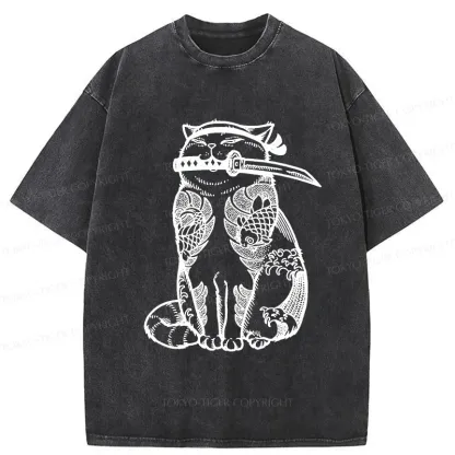 Tokyo-Tiger Tattoo Cat Washed T-Shirt