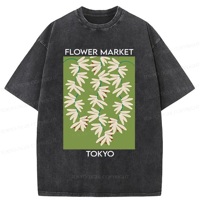 Tokyo-Tiger Flower Market Simplicity Washed T-Shirt