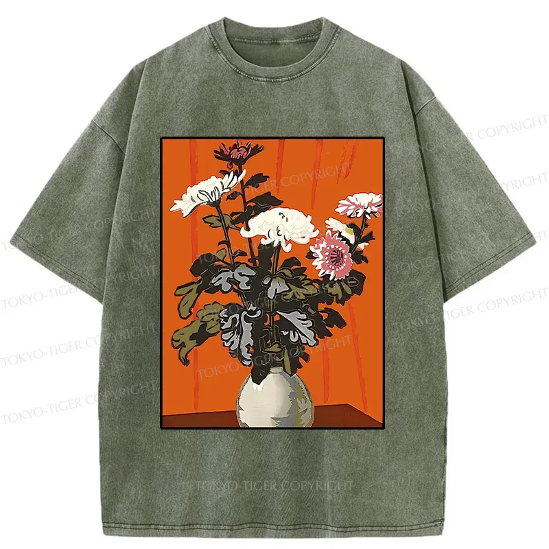 Tokyo-Tiger Japanese Flowers Washed T-Shirt
