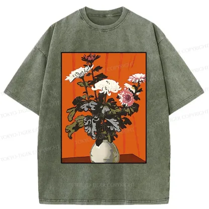 Tokyo-Tiger Japanese Flowers Washed T-Shirt