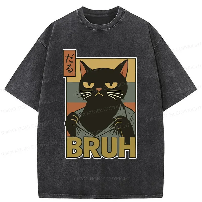 Tokyo-Tiger Black Cat Bruh Washed T-Shirt