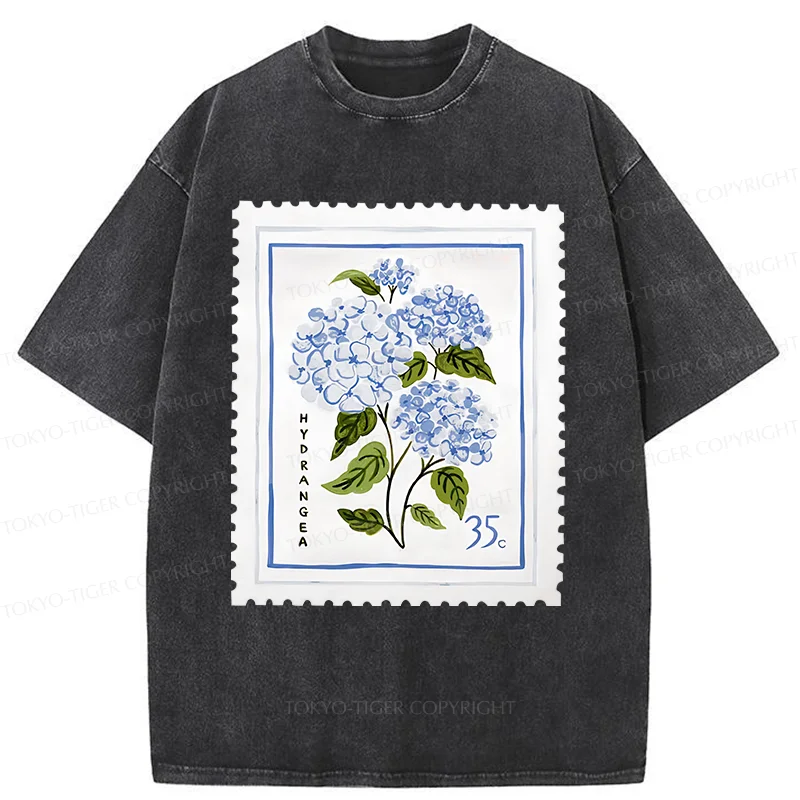 Tokyo-Tiger Hydrangea Stamp Washed T-Shirt