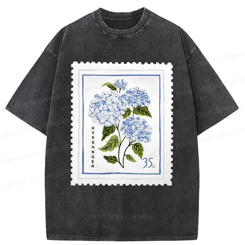 Tokyo-Tiger Hydrangea Stamp Washed T-Shirt