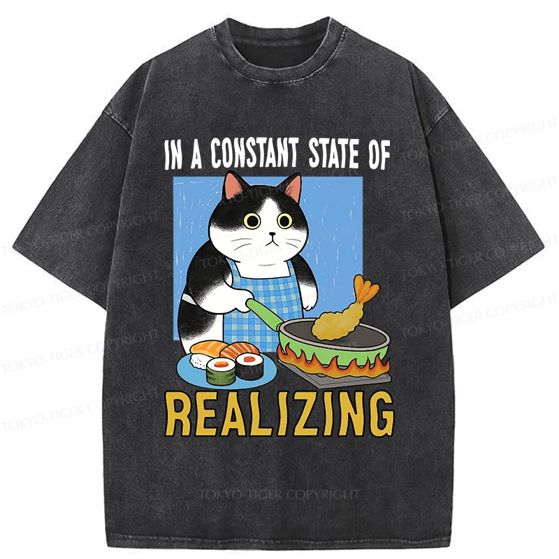 Tokyo-Tiger Cat Cooking Washed T-Shirt