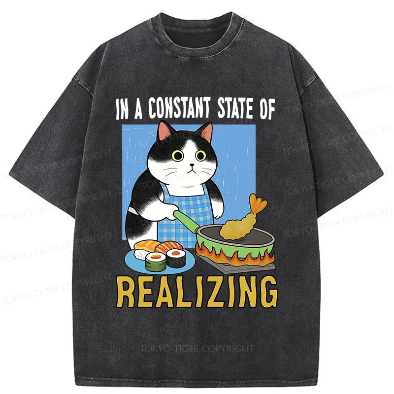 Tokyo-Tiger Cat Cooking Washed T-Shirt