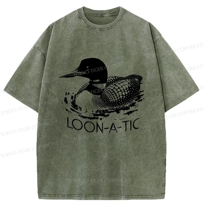 Tokyo-Tiger Loon-a-tic Funny Washed T-Shirt