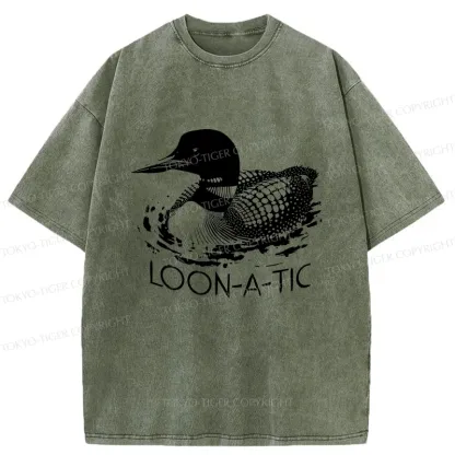 Tokyo-Tiger Loon-a-tic Funny Washed T-Shirt