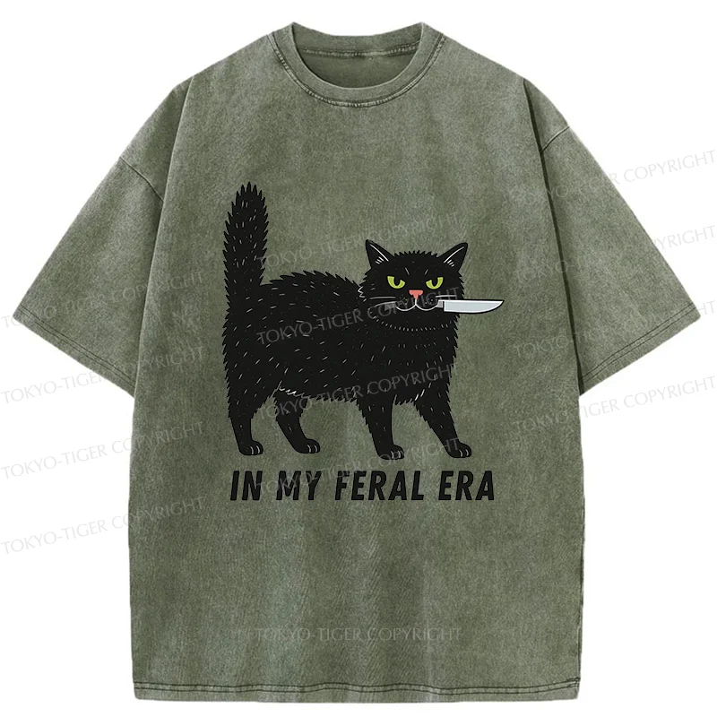 Tokyo-Tiger Black Cat With A Knife Washed T-Shirt
