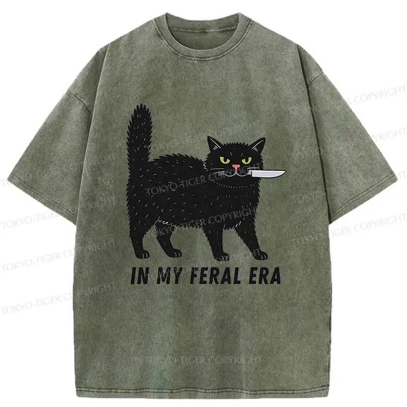 Tokyo-Tiger Black Cat With A Knife Washed T-Shirt