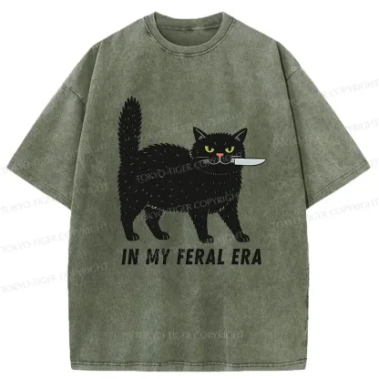Tokyo-Tiger Black Cat With A Knife Washed T-Shirt