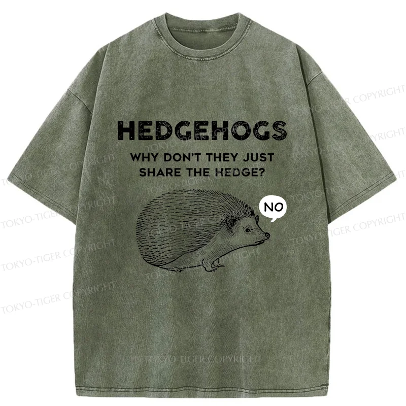 Tokyo-Tiger Funny Hedgehog Washed T-Shirt