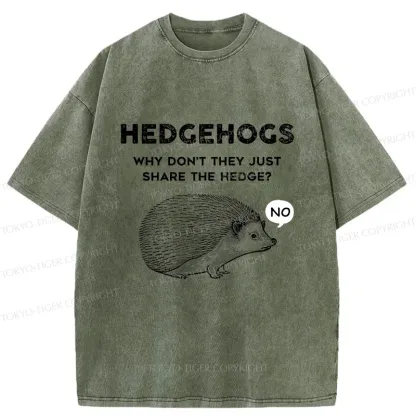 Tokyo-Tiger Funny Hedgehog Washed T-Shirt