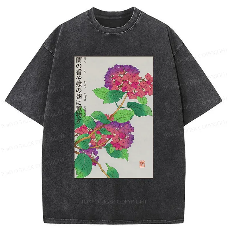Tokyo-Tiger Purple Hydrangea Washed T-Shirt