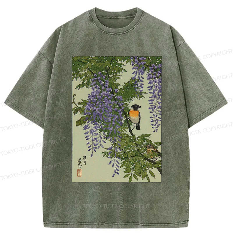 Tokyo-Tiger Wisteria Painting Washed T-Shirt