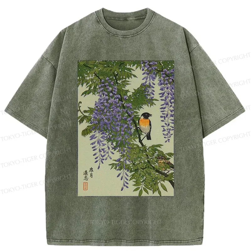 Tokyo-Tiger Wisteria Painting Washed T-Shirt