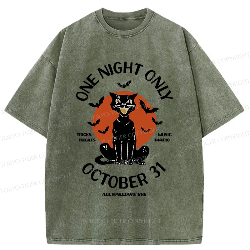 Tokyo-Tiger Halloween Black Cat Washed T-Shirt