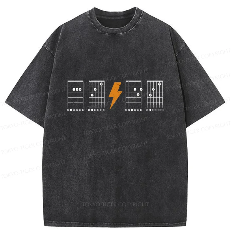 Tokyo-Tiger Funny Guitar Chords Washed T-Shirt