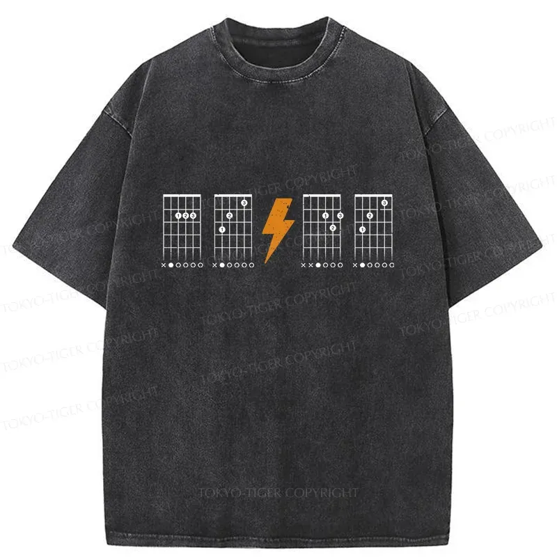 Tokyo-Tiger Funny Guitar Chords Washed T-Shirt