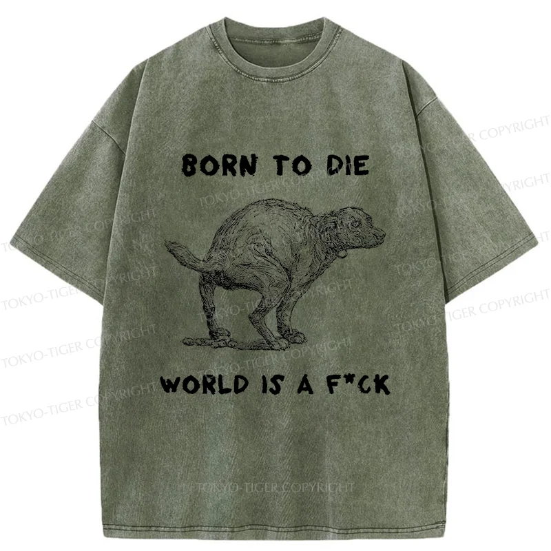 Tokyo-Tiger Dog Pooping Funny Washed T-Shirt