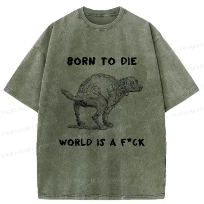 Tokyo-Tiger Dog Pooping Funny Washed T-Shirt