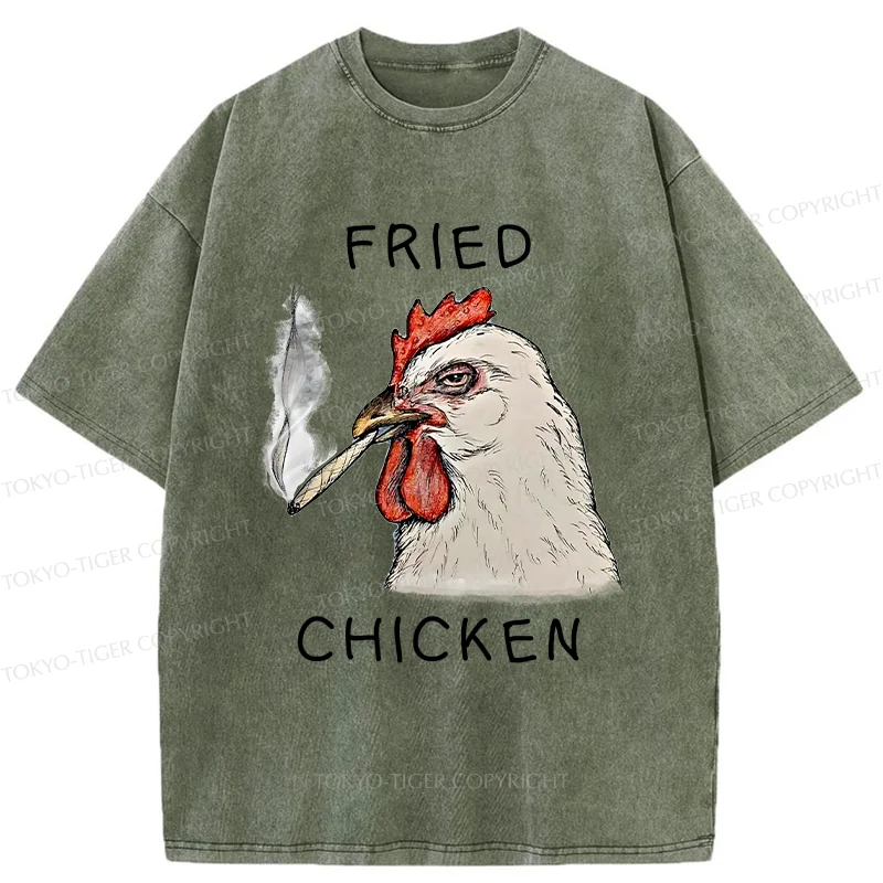 Tokyo-Tiger Fried Chicken Funny Washed T-Shirt