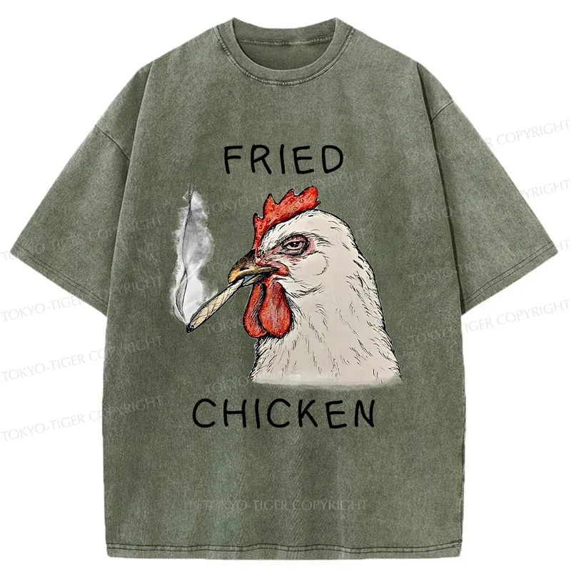 Tokyo-Tiger Fried Chicken Funny Washed T-Shirt