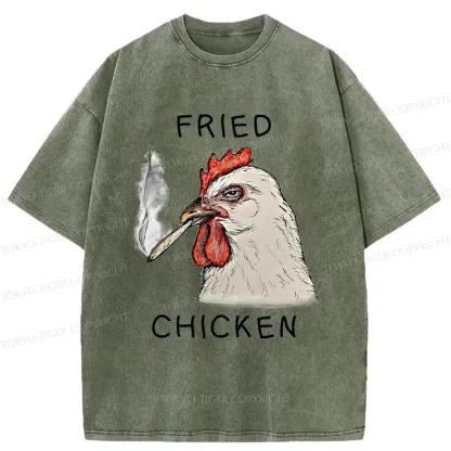 Tokyo-Tiger Fried Chicken Funny Washed T-Shirt