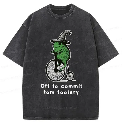 Tokyo-Tiger Frog Riding Penny-farthing Washed T-Shirt