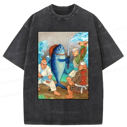 Tokyo-Tiger Tuna VS Human Washed T-Shirt