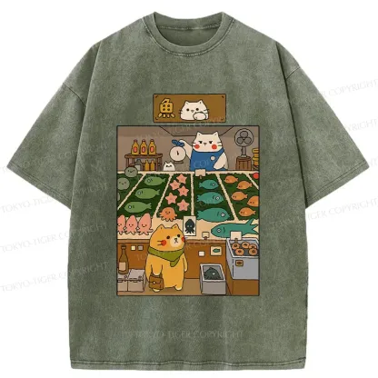 Tokyo-Tiger Cat's Fish Market Washed T-Shirt