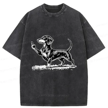 Tokyo-Tiger Dachshund Showing Middle Finger Washed T-Shirt