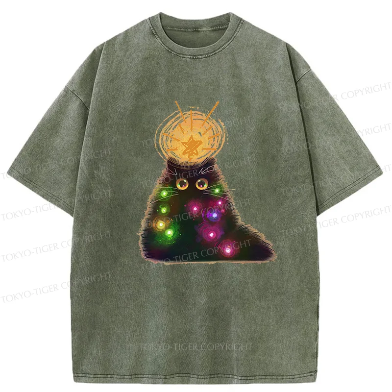 Tokyo-Tiger Christmas Cat Washed T-Shirt