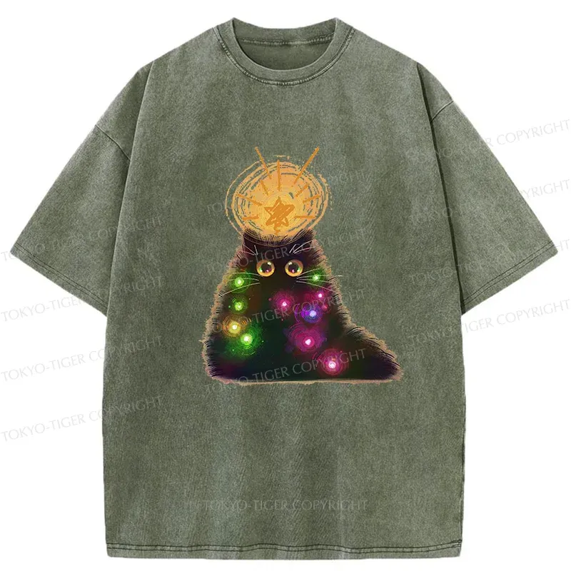 Tokyo-Tiger Christmas Cat Washed T-Shirt