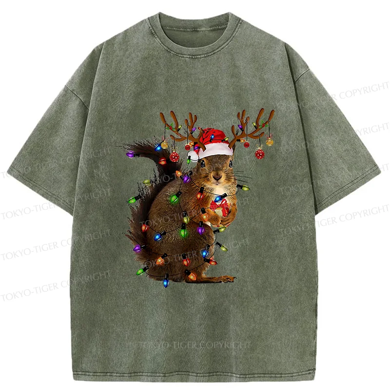 Tokyo-Tiger Christmas Squirrel Washed T-Shirt
