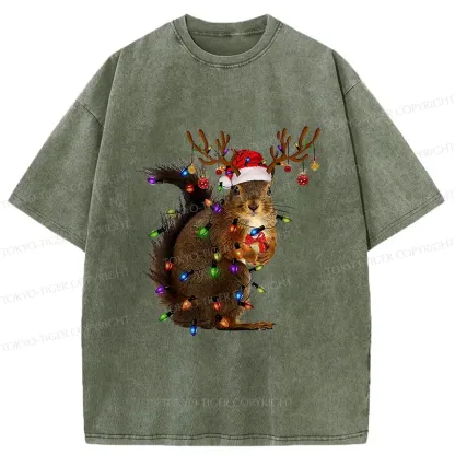 Tokyo-Tiger Christmas Squirrel Washed T-Shirt
