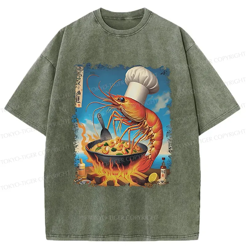 Tokyo-Tiger Shrimp Fried Rice Funny Washed T-Shirt Sale