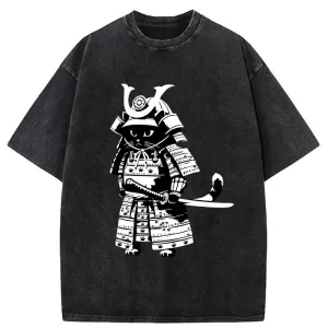 Image of Tokyo-Tiger Japanese Samurai Black Cat Washed T-Shirt