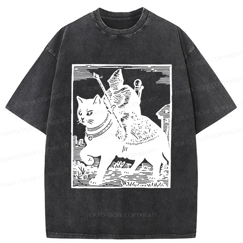 Tokyo-Tiger Knight Riding A Cat Washed T-Shirt