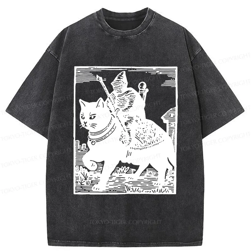 Tokyo-Tiger Knight Riding A Cat Washed T-Shirt