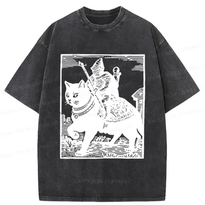 Tokyo-Tiger Knight Riding A Cat Washed T-Shirt