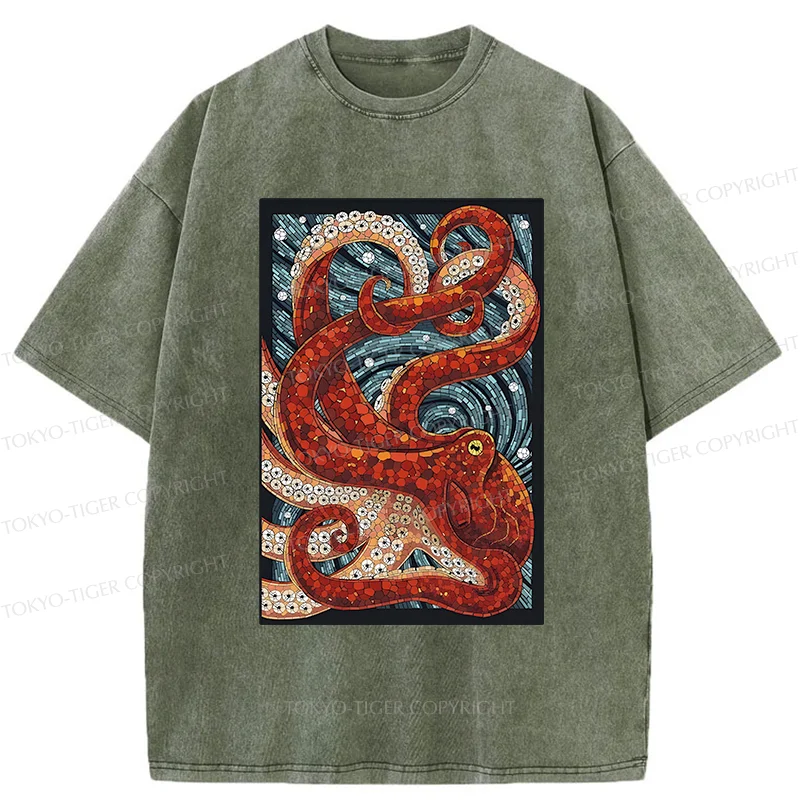 Tokyo-Tiger Colorful Octopus Washed T-Shirt